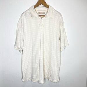 Tommy Bahama Knit Striped Modal Polo Shirt Mens XXL Cream Ivory Short Sleeve